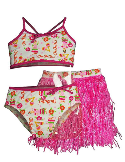 Swim 'N Pretty - Little Girls' 3 Piece Swimwear Set, Bikini and Hula Skirt