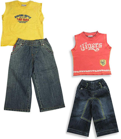 Mish Mish Baby Boys Infant Toddler Sleeveless Denim Jean 2 Piece Pant Sets