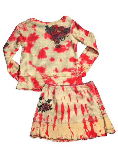 Baby Sara Toddler & Girls Tie Dye Waffle Weave Thermal Long Sleeve Skirt Set, 29187