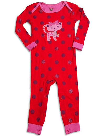 Petit Lem - Baby Girls Long Sleeve Polka Dot Kitty Coverall, Red, Raspberry 30286-24Months