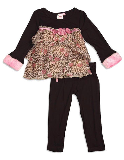 Me Me Me by Lipstik - Little Girls Long Sleeve Leopard Pant Set