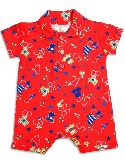 Pepper Toes - Baby Boys Short Sleeve Romper, Red