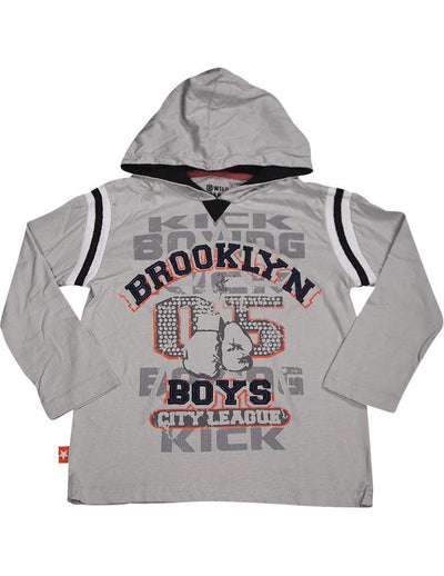 Wild Mango - Little Boys Varsity Long Sleeve Hoody Tee Shirt