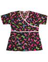 Breast Cancer Scrubs - Ladies Pink Ribbon/Butterfly Mock Wrap Scrub Top