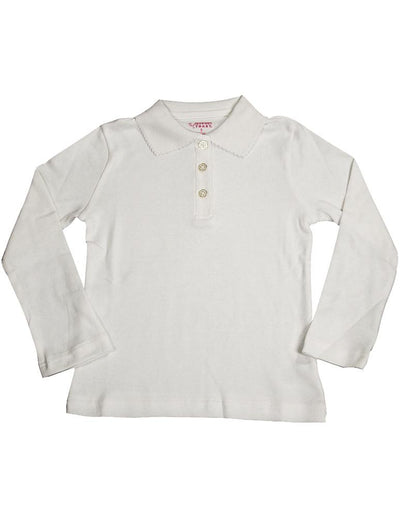 French Toast Girls' Long Sleeve Interlock Polo with Picot Collar