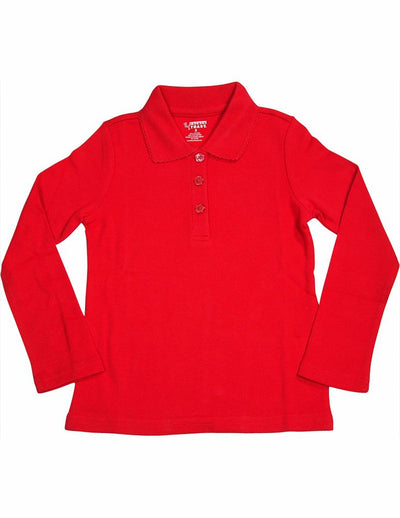 French Toast Girls' Long Sleeve Interlock Polo with Picot Collar