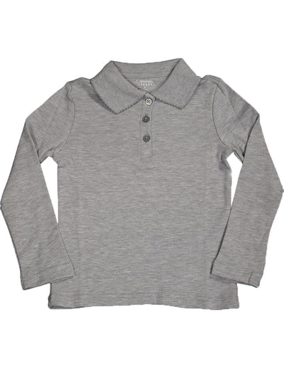 French Toast Girls' Long Sleeve Interlock Polo with Picot Collar