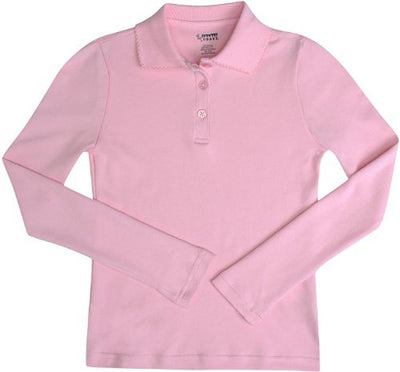 French Toast Girls' Long Sleeve Interlock Polo with Picot Collar