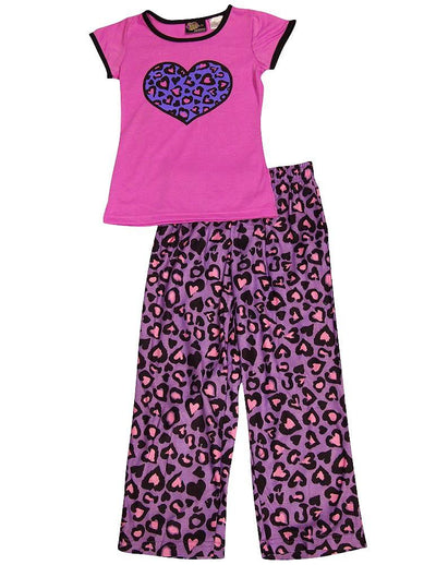 Fancy Girlz - Little Girls' Short Sleeve Leopard Hearts Pajamas