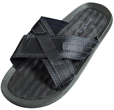 Panama Jack Mens Faux Leather X-Band Cross Band Slide Sandal Shoe, 36757