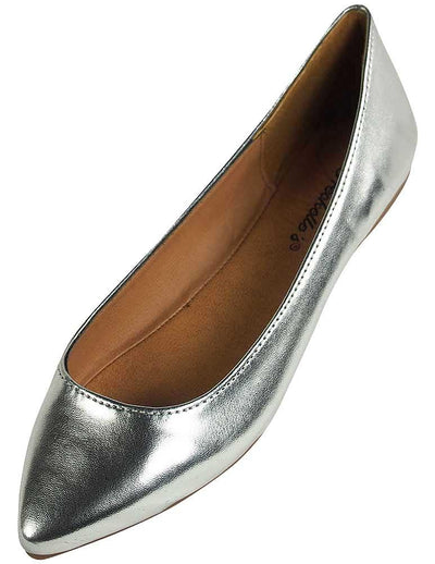 Breckelles - Womens Talia-09 Pointed Toe Ballet Flats, Silver 38045-7B(M)US