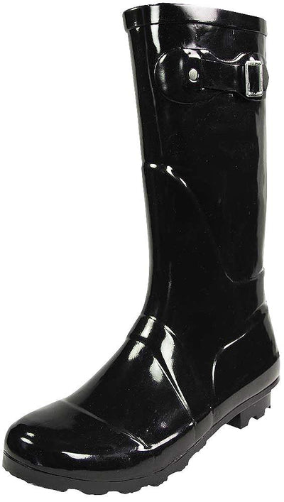 New Women Rain Boots Rubber Solid Color Mid Height Wellie Mid Calf Snow Rainboot, 38734