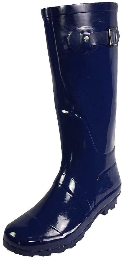 New Womens Rain Boots Rubber Solid Color Hi Height Wellie Hi Calf Snow Rainboots, 38740