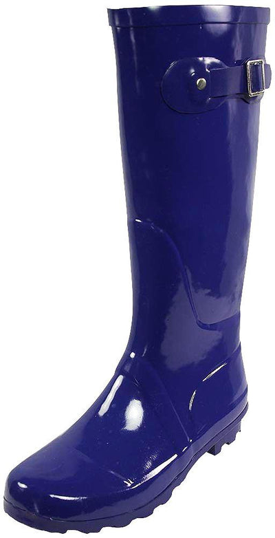 New Womens Rain Boots Rubber Solid Color Hi Height Wellie Hi Calf Snow Rainboots, 38740