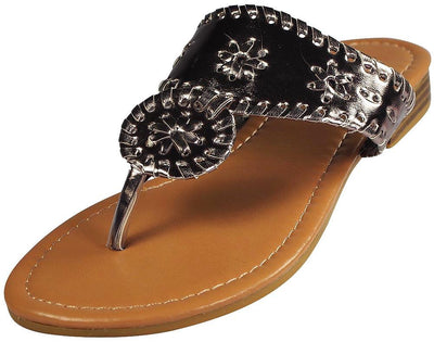 Pierre Dumas Womens Rosetta 1 Flat Sandals,Platinum,8