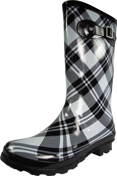 New Women Rain Boots Rubber Solid Color Mid Height Wellie Mid Calf Snow Rainboot, 38734