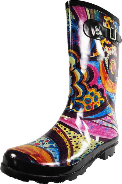 New Women Rain Boots Rubber Solid Color Mid Height Wellie Mid Calf Snow Rainboot, 38734