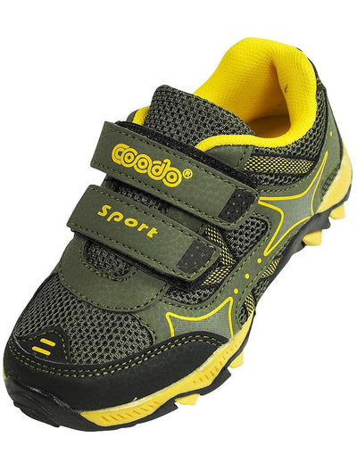 Coodo - Boy's Athletic Velcro Strap Light Weight Running Sneakers Shoes, Khaki, Yellow 38378-12MUSLittleKid