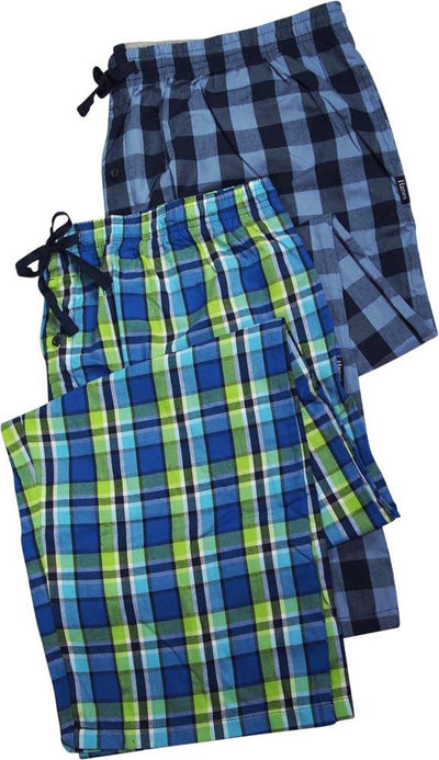 Hanes Mens 2 Pack Set Woven Plaid Sleep Lounge Elastic Waist Pants, 39848