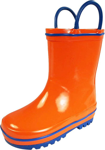 Norty Waterproof Rubber Rain Boots for Kids - Easy Pull-On Handles - For Boys and Girls - Toddlers and Big Kids 39815