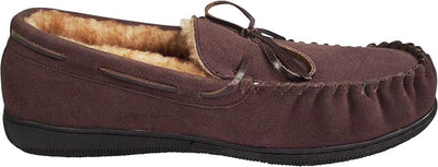 Norty Mens Genuine Leather Cowhide Suede Slippers - Moccasin Slip On Loafer - Lux Plush Fur Lining