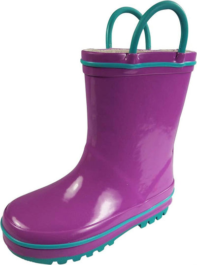 Norty Waterproof Rubber Rain Boots for Kids - Easy Pull-On Handles - For Boys and Girls - Toddlers and Big Kids 39815