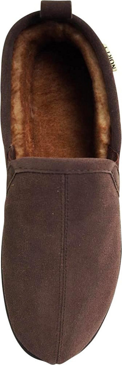 Norty Mens Genuine Leather Cowhide Suede Slippers - Twin Gore Slip On Loafer - Lux Plush Fur Lining