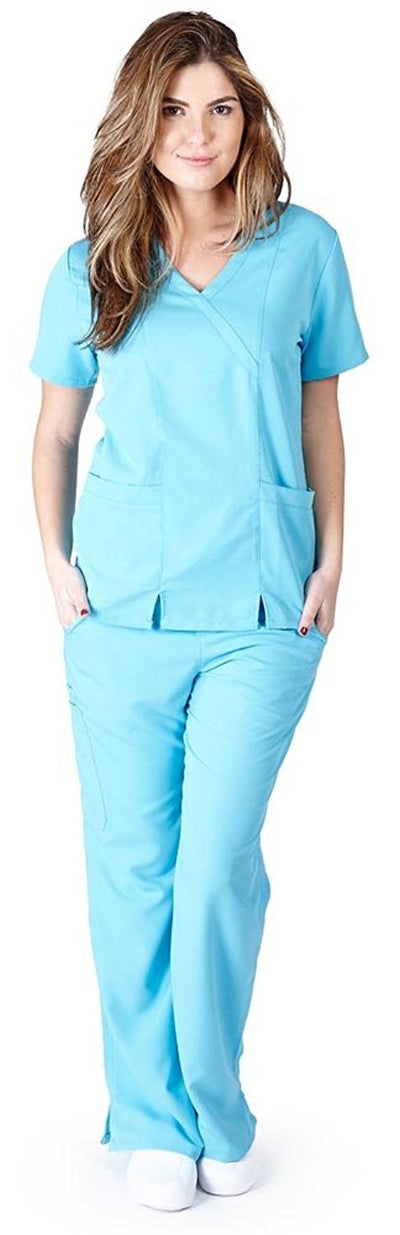 UltraSoft Premium 2 Pocket Cross Over Tunic Medical Scrub Set For Women - JUNIOR FIT