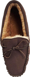 Norty Mens Genuine Leather Cowhide Suede Slippers - Moccasin Slip On Loafer - Lux Plush Fur Lining