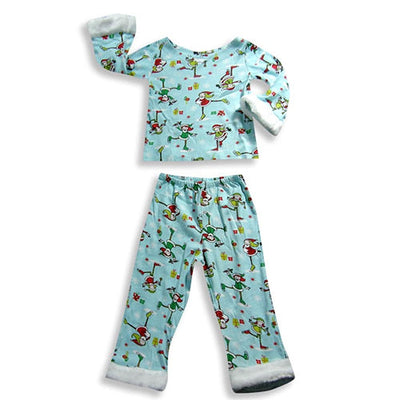 Saras Prints - Little Girls' Long Sleeve Holiday Skate Pajamas, Light Blue