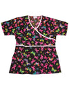 Breast Cancer Scrubs - Ladies Pink Ribbon/Butterfly Mock Wrap Scrub Top