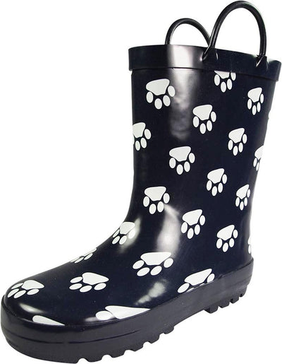 Norty Waterproof Rubber Rain Boots for Kids - Easy Pull-On Handles - For Boys and Girls - Toddlers and Big Kids 39815