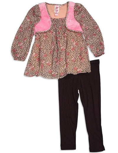 Me Me Me by Lipstik - Little Girls' Long Sleeve Leopard and Floral Pant Set