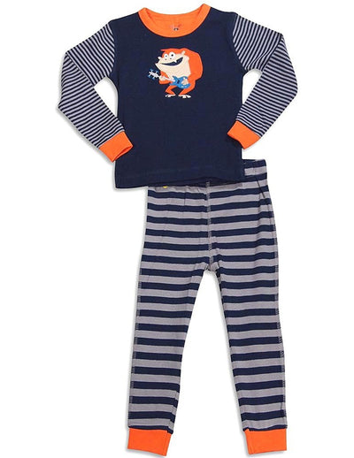 Petit Lem-Little Boys Long Sleeve Guitar Gorilla Pajamas, Navy, Orange, Grey 30274