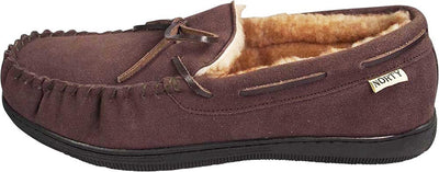 Norty Mens Genuine Leather Cowhide Suede Slippers - Moccasin Slip On Loafer - Lux Plush Fur Lining