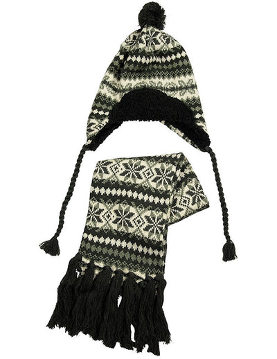 Winter Warm-Up Lined Snowflake Knit Big Girls' Hat Scarf Set