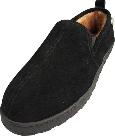 Norty Mens Genuine Leather Cowhide Suede Slippers - Twin Gore Slip On Loafer - Lux Plush Fur Lining