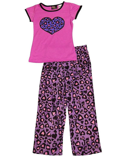 Fancy Girlz - Little Girls' Short Sleeve Leopard Hearts Pajamas