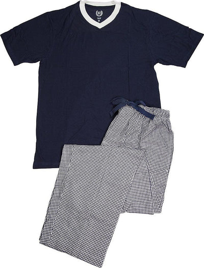 Chaps - Mens Short Sleeve Knit and Woven Pant 2 Piece Pajama Sleep Set