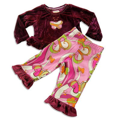 Psketti - Baby Girls Long Sleeve Crushed Velour Pant Set