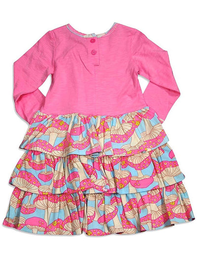 Baby Lulu - Little Girls Long Sleeve Ava Mushroom Dress, Pink, Multi 30357-4T