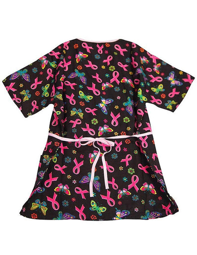 Breast Cancer Scrubs - Ladies Pink Ribbon/Butterfly Mock Wrap Scrub Top