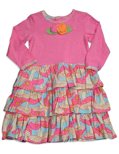 Baby Lulu - Little Girls Long Sleeve Ava Mushroom Dress, Pink, Multi 30357-4T