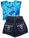 All About Me - Girls Short Sleeve Tie Dye Denim Short Set