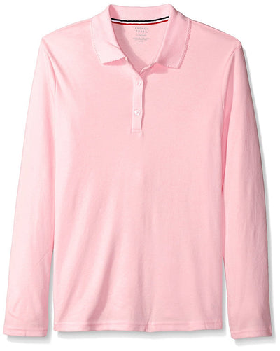 French Toast Girls' Long Sleeve Interlock Polo with Picot Collar