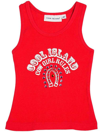 Cool Island Girls Cotton Sleeveless Cowboy Inspired and Stone Jeweled Shirt Top, 9623